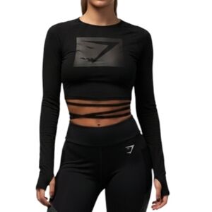 Gymshark Top Active Stretch Womens XS Yoga Running Hike Athleisure Casual Black